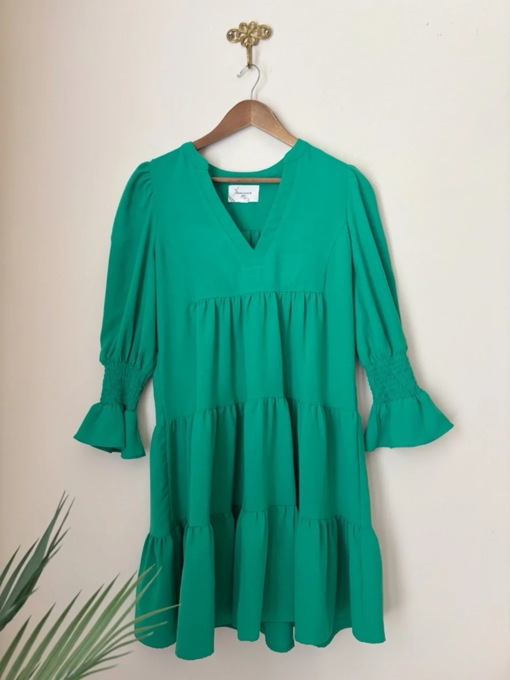 Pomander Place Green Kenzo Dunmore Tiered Mini Dress XS Preppy